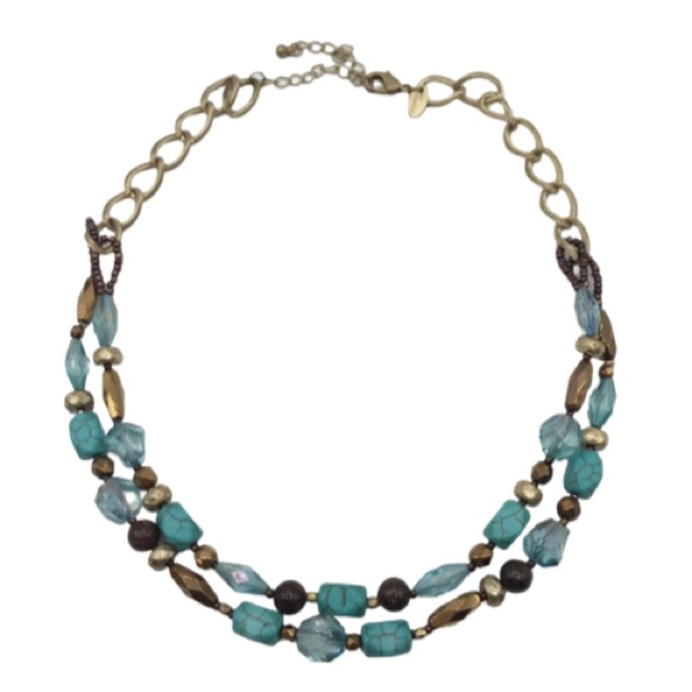 Lia Sophia Turquoise Stone and Gold Crystal Beaded Necklace